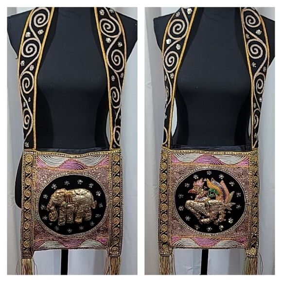 Vintage Kalaga Elephant/Pearl Dragon Tapestry Bag - Picture 1 of 16